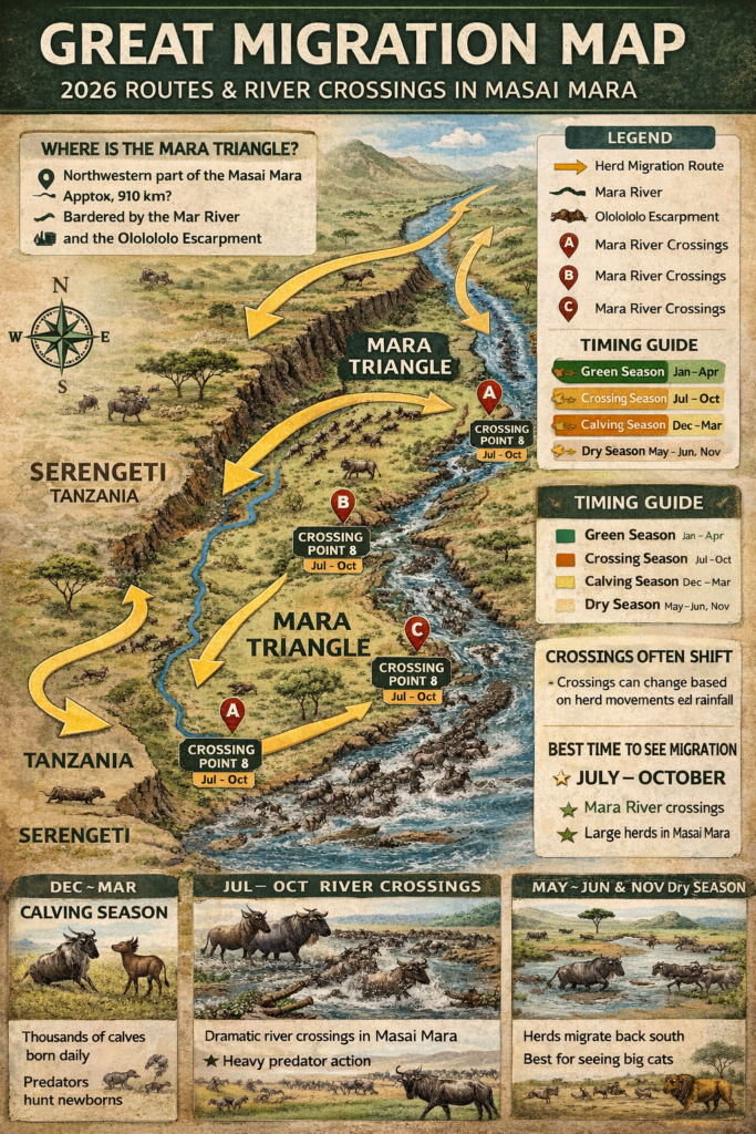 Great Migration Kenya Map: Best Viewing Spots